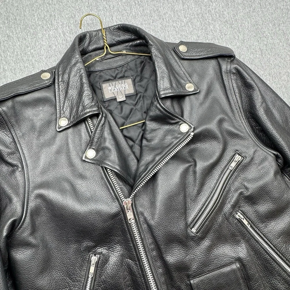 Wilsons Leather Lined Motorcycle Biker Jacket Black Men's Sz M Asymmetrical Zip